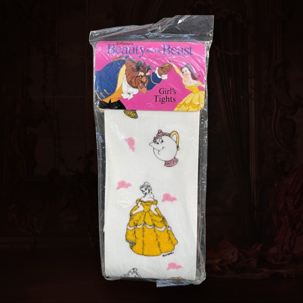 Vintage Disney Store Beauty and the Beast Belle & Objects Kids Tights NWT